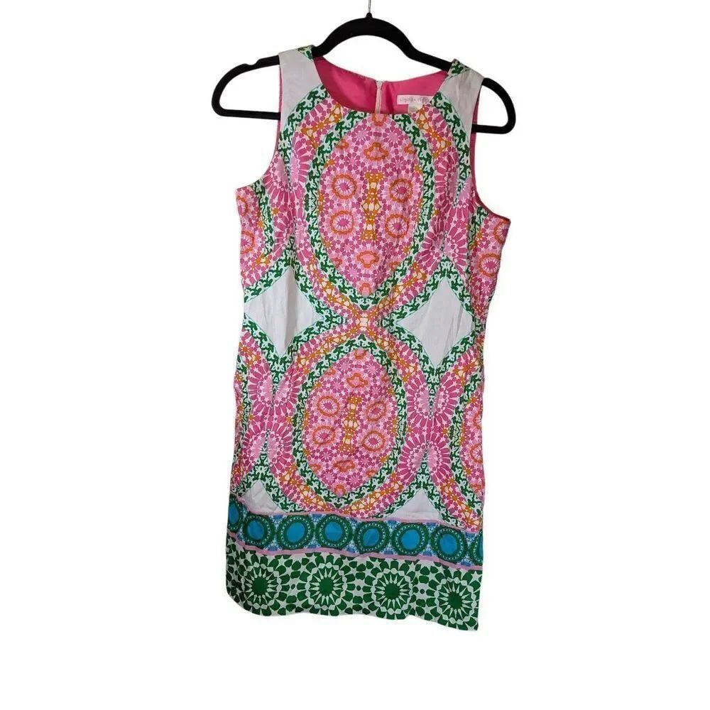 London Times Pink Orange Green White Paisley Shift Dress Sleeveless Women’s Size